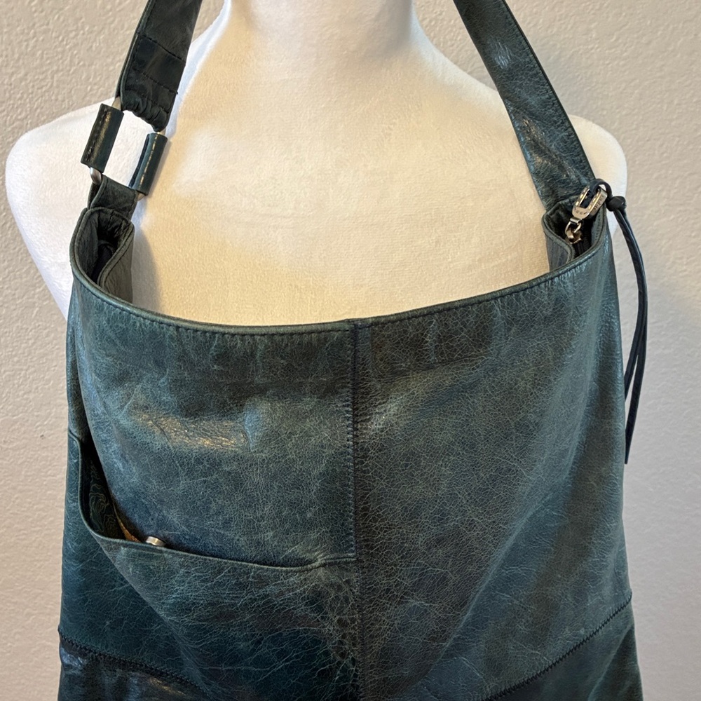 Hobo Vintage Teal Leather Shoulder Bag, With Silver Accents
